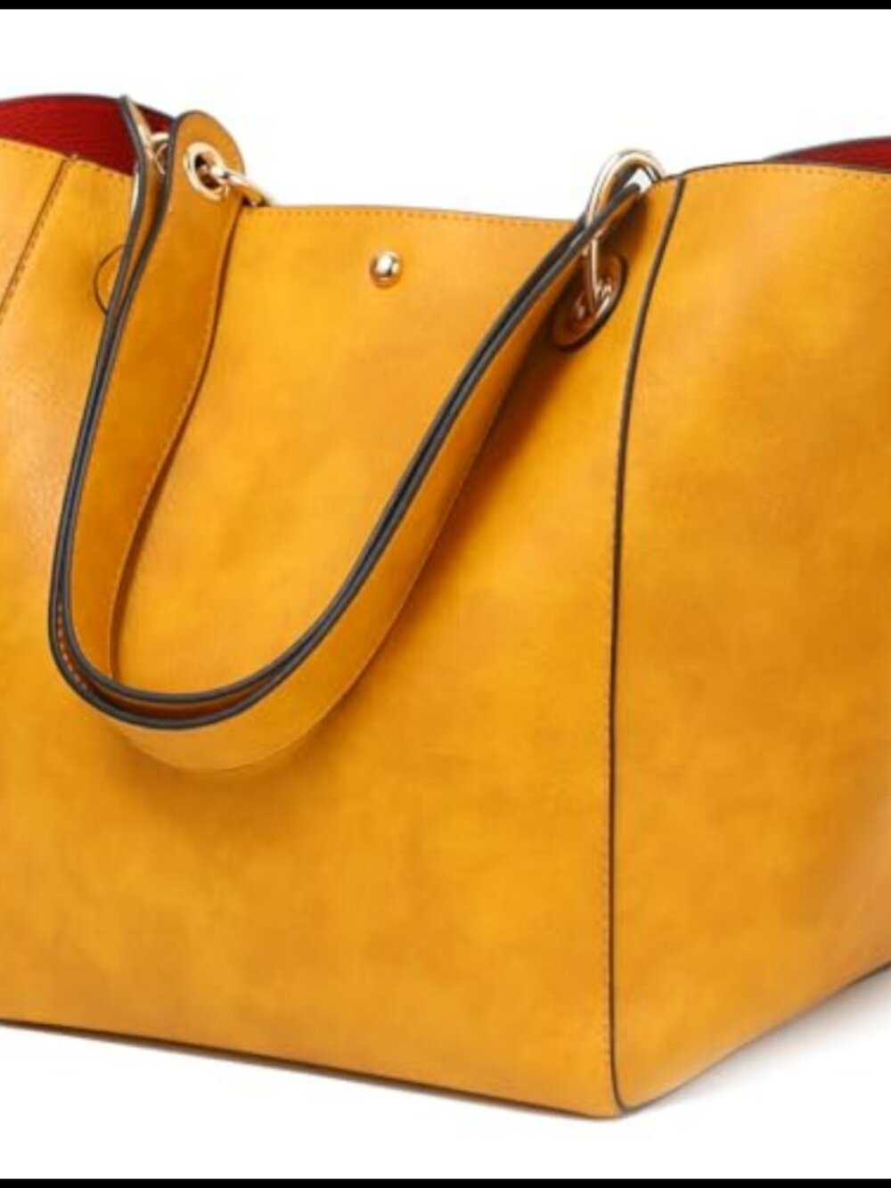Large Vegan Leather Work Tote Bag Bucket Purse with Shoulder Strap